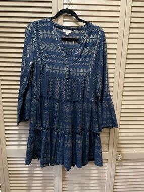 Elan Navy Blue Top with Gold Metallic Accents